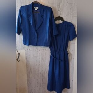 COCO Of California Blue Striped Dress Jacket Set Vintage Women's Size 12